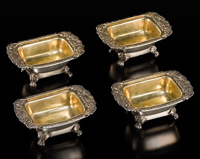 Lot 86 - A GROUP OF FOUR EXPORT SILVER OPEN SALTS, MARK OF KHECHEONG, CANTON, QING DYNASTY