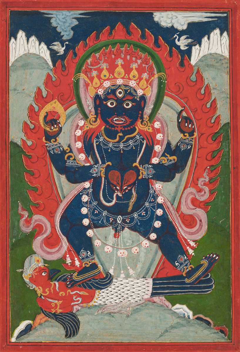 Lot 678 - AN INSCRIBED PATA DEPICTING BHAIRAVA, NEPAL, 18TH-19TH CENTURY