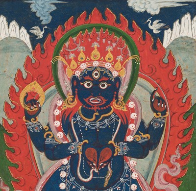 Lot 678 - AN INSCRIBED PATA DEPICTING BHAIRAVA, NEPAL, 18TH-19TH CENTURY