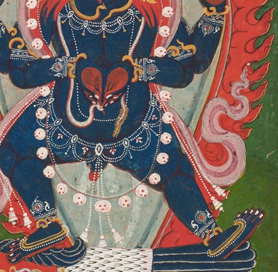 Lot 678 - AN INSCRIBED PATA DEPICTING BHAIRAVA, NEPAL, 18TH-19TH CENTURY