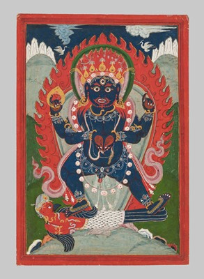 Lot 678 - AN INSCRIBED PATA DEPICTING BHAIRAVA, NEPAL, 18TH-19TH CENTURY