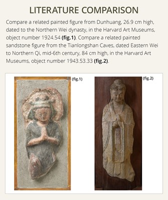 Lot 332 - A RARE PAINTED LIMESTONE RELIEF OF GUANYIN, NORTHERN WEI TO SUI DYNASTY