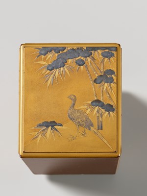 Lot 107 - A SUPERB GOLD LACQUER MINIATURE KODANSU (SMALL INCENSE CABINET) DEPICTING BIRDS AND FLOWERS