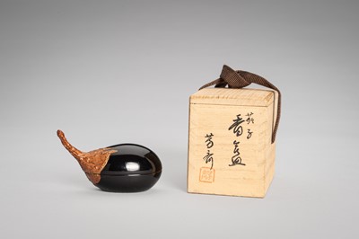 Lot 120 - HOSAI: A SMALL LACQUER KOGO (INCENSE BOX) AND COVER IN THE FORM OF AN EGGPLANT