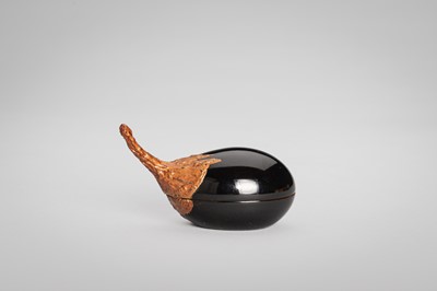 Lot 120 - HOSAI: A SMALL LACQUER KOGO (INCENSE BOX) AND COVER IN THE FORM OF AN EGGPLANT