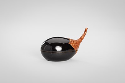 Lot 120 - HOSAI: A SMALL LACQUER KOGO (INCENSE BOX) AND COVER IN THE FORM OF AN EGGPLANT