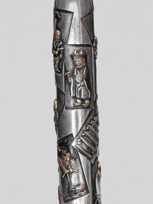 Lot 60 - KAZUYOSHI: A RARE AND LARGE INLAID SILVER AND BAMBOO KISERU (PIPE)
