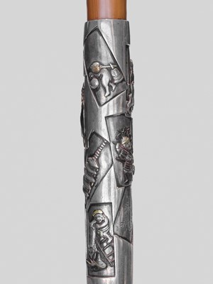 Lot 60 - KAZUYOSHI: A RARE AND LARGE INLAID SILVER AND BAMBOO KISERU (PIPE)