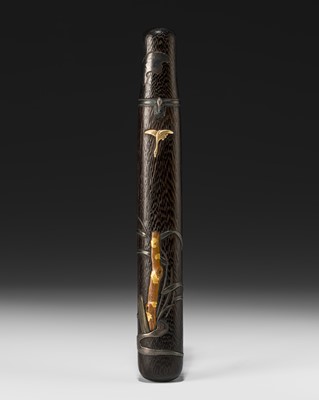 Lot 37 - ITO KATSUMI: A FINE METAL-INLAID KISERUZUTSU WITH GOOSE AND BAMBOO