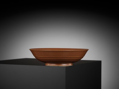 Lot 155 - A CAFÉ-AU-LAIT GLAZED SHALLOW BOWL, YONGZHENG MARK AND PERIOD
