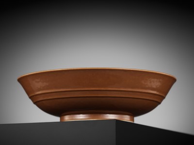 Lot 155 - A CAFÉ-AU-LAIT GLAZED SHALLOW BOWL, YONGZHENG MARK AND PERIOD