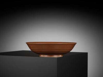 Lot 155 - A CAFÉ-AU-LAIT GLAZED SHALLOW BOWL, YONGZHENG MARK AND PERIOD