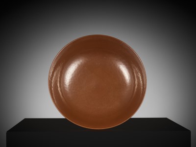 Lot 155 - A CAFÉ-AU-LAIT GLAZED SHALLOW BOWL, YONGZHENG MARK AND PERIOD