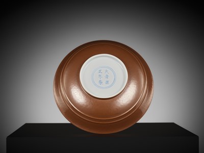 Lot 155 - A CAFÉ-AU-LAIT GLAZED SHALLOW BOWL, YONGZHENG MARK AND PERIOD