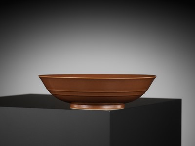 Lot 155 - A CAFÉ-AU-LAIT GLAZED SHALLOW BOWL, YONGZHENG MARK AND PERIOD