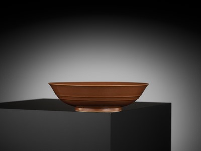 Lot 155 - A CAFÉ-AU-LAIT GLAZED SHALLOW BOWL, YONGZHENG MARK AND PERIOD