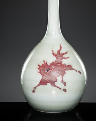 Lot 260 - A VERY LARGE KANGXI-REVIVAL UNDERGLAZE COPPER-RED-DECORATED BOTTLE VASE, LATE QING TO REPUBLIC PERIOD