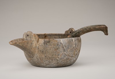 Lot 1706 - A STONE POURING WESSEL AND A POTTERY LADLE, TANG TO MING DYNASTY