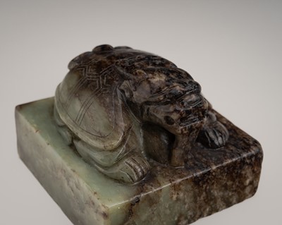 Lot 1853 - A LARGE ARCHAISTIC JADE ‘DRAGON TURTLE’ SEAL, 1900s