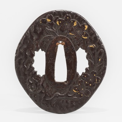 Lot 618 - MASAMITSU: AN IRON TSUBA WITH SAKURA BLOSSOMS