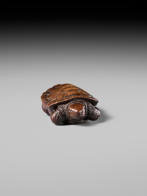 Lot 183 - YOSHITOSHI: A FINE WOOD NETSUKE OF A TORTOISE