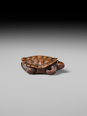 Lot 183 - YOSHITOSHI: A FINE WOOD NETSUKE OF A TORTOISE