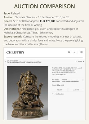 Lot 14 - A COPPER AND SILVER-INLAID BRONZE OF VAJRAPANI, TIBET, 15TH-16TH CENTURY