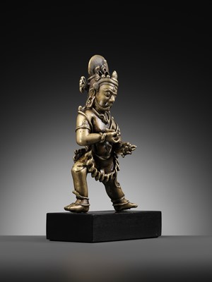 Lot 14 - A COPPER AND SILVER-INLAID BRONZE OF VAJRAPANI, TIBET, 15TH-16TH CENTURY