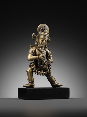 Lot 14 - A COPPER AND SILVER-INLAID BRONZE OF VAJRAPANI, TIBET, 15TH-16TH CENTURY