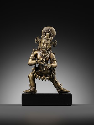 Lot 14 - A COPPER AND SILVER-INLAID BRONZE OF VAJRAPANI, TIBET, 15TH-16TH CENTURY