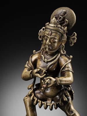 Lot 14 - A COPPER AND SILVER-INLAID BRONZE OF VAJRAPANI, TIBET, 15TH-16TH CENTURY