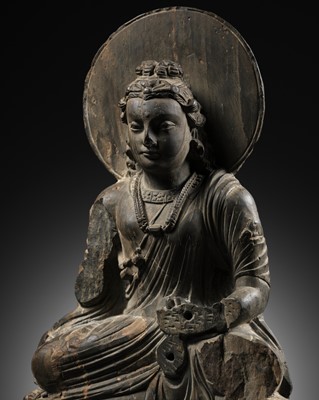 Lot 184 - A GRAY SCHIST FIGURE OF MAITREYA, KUSHAN PERIOD, ANCIENT REGION OF GANDHARA, CIRCA 3RD CENTURY