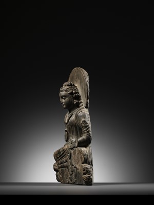 Lot 184 - A GRAY SCHIST FIGURE OF MAITREYA, KUSHAN PERIOD, ANCIENT REGION OF GANDHARA, CIRCA 3RD CENTURY