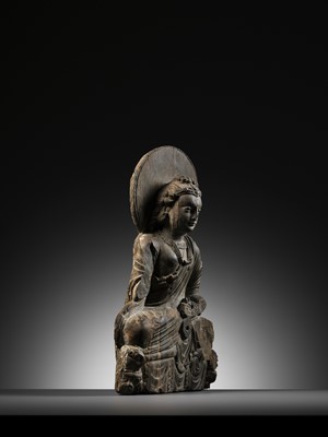 Lot 184 - A GRAY SCHIST FIGURE OF MAITREYA, KUSHAN PERIOD, ANCIENT REGION OF GANDHARA, CIRCA 3RD CENTURY