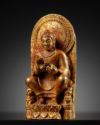 Lot 698 - A 15K SOLID GOLD FIGURE OF MAITREYA, 19TH - 20TH CENTURY, AFTER THE SARNATH BUDDHA IN THE BRITISH MUSEUM