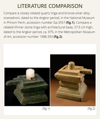 Lot 682 - A ROCK CRYSTAL LINGA AND BRONZE YONI, ANGKOR PERIOD