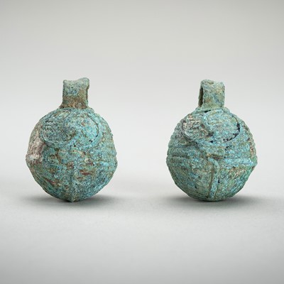 Lot 2108 - A PAIR OF BRONZE ‘BUFFALO’ BELLS, DONG SON CULTURE