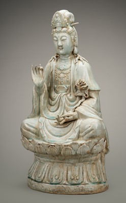 Lot 954 - A LARGE QINGBAI PORCELAIN FIGURE OF GUANYIN