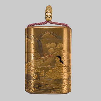 Lot 420 - SHOGETSU: A GOLD LACQUER FOUR-CASE INRO WITH KIKUJIDO