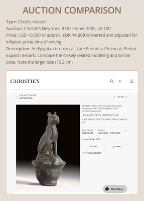 Lot 35 - A FINE BRONZE FIGURE OF A CAT ON A COLUMN, BASTET, LATE PERIOD
