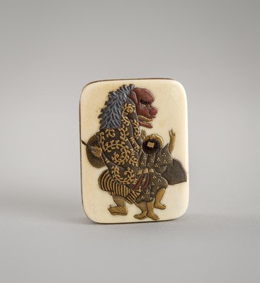 Lot 1223 - A LACQUERED IVORY HAKO NETSUKE OF A SHISHIMAI DANCER