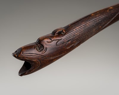 Lot 1449 - A RARE WOOD KISERUZUTSU OF A WATER DRAGON