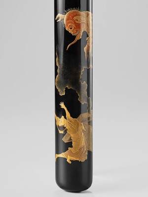 Lot 45 - A RARE LACQUER KISERUZUTSU OF ARABABA AND THE YOKAI BOX