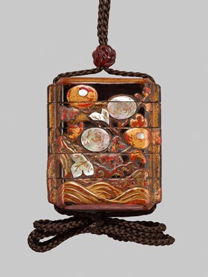 Lot 257 - A FOUR-CASE INRO WITH KIKUSUI (CHRYSANTHEMUMS AND WATER)