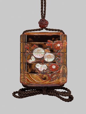 Lot 257 - A FOUR-CASE INRO WITH KIKUSUI (CHRYSANTHEMUMS AND WATER)