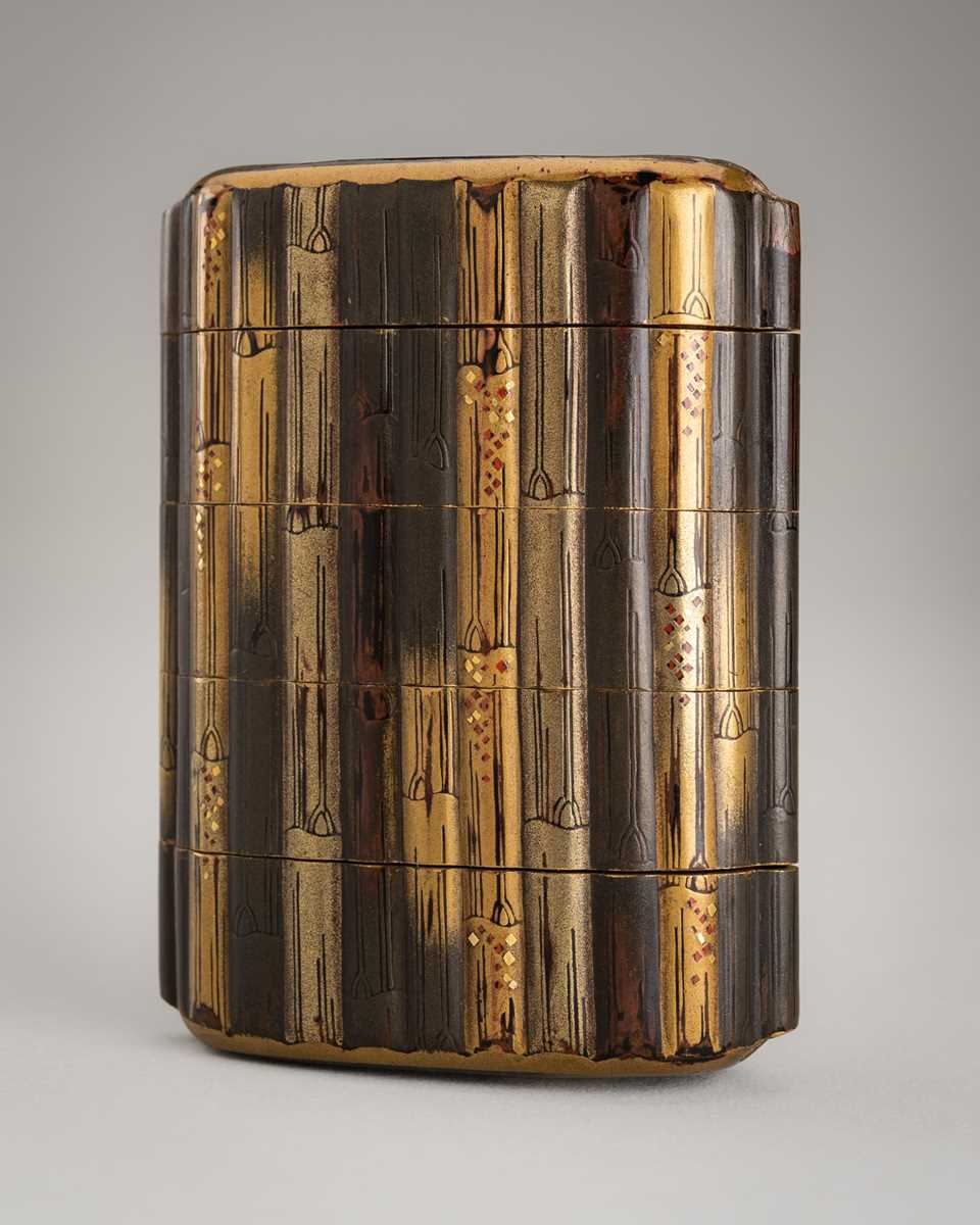 Lot 267 - A FINE LACQUERED ‘BAMBOO’ FOUR-CASE INRO