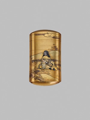 HARA YOYUSAI AND HAMANO NORIYUKI: A MAGNIFICENT GOLD LACQUER AND METAL-INLAID FOUR-CASE INRO DEPICTING KIKUJIDO