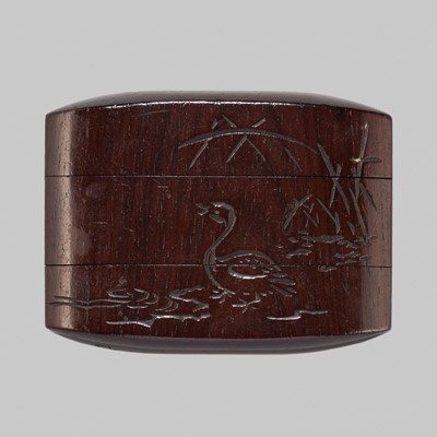 Lot 1134 - JOSEN: A CARVED WOOD TWO-CASE INRO WITH GEESE AFTER A DESIGN BY HANABUSA ITCHO