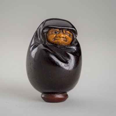 Lot 383 - SOSUI: A CHARMING SO-SCHOOL WOOD NETSUKE OF A DARUMA