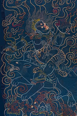 A SILK APPLIQUÉ THANGKA DEPICTING KSHETRAPALA, TIBET, 17TH-18TH CENTURY